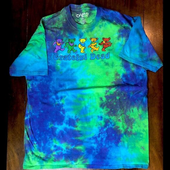 Grateful Dead Blue Green Tie Dye Dancing Bears Short Sleeve T-Shirt - Picture 4 of 9